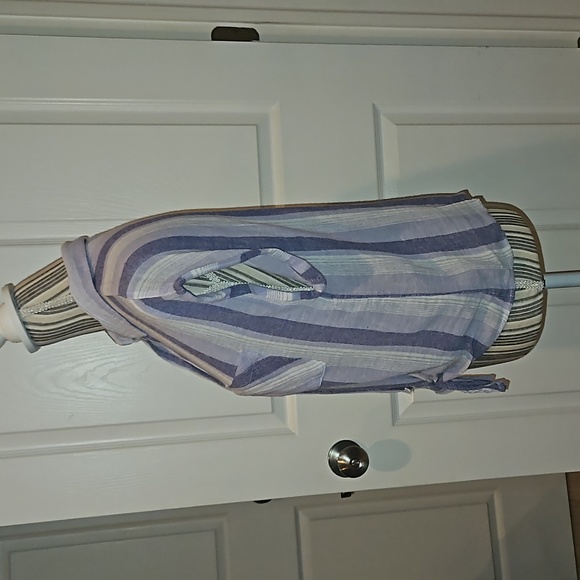 Tea Rose Purple Striped Pockets, Down Buttons Cropped Shirt Tie S - Picture 7 of 11